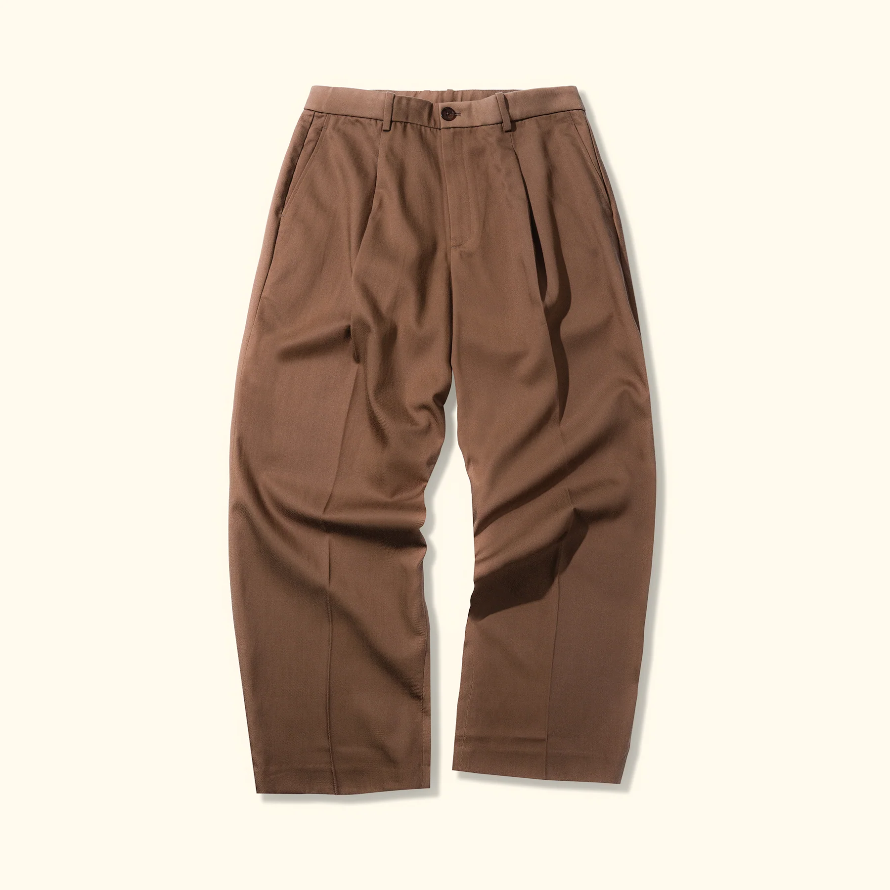 Le Fleur Darryl Wide Pleated Trousers - Brown - Front Le Fleur Darryl Wide Pleated Trousers - Brown