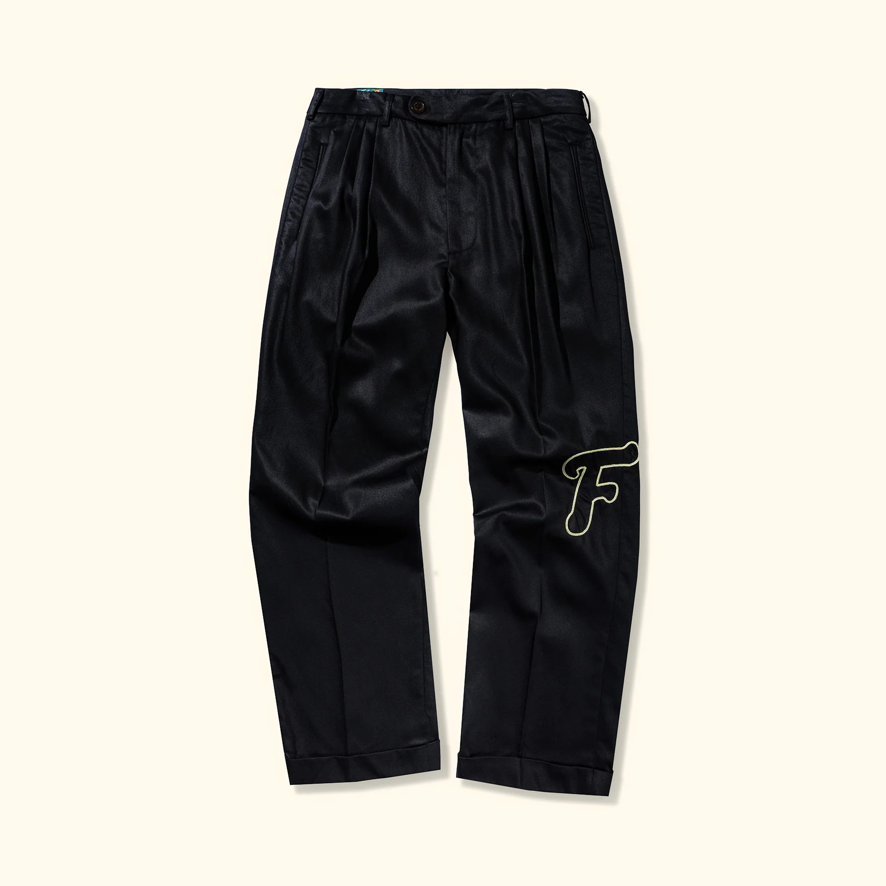 Le Fleur Chainstitch Trousers - Black - Front Le Fleur Chainstitch Trousers - Black