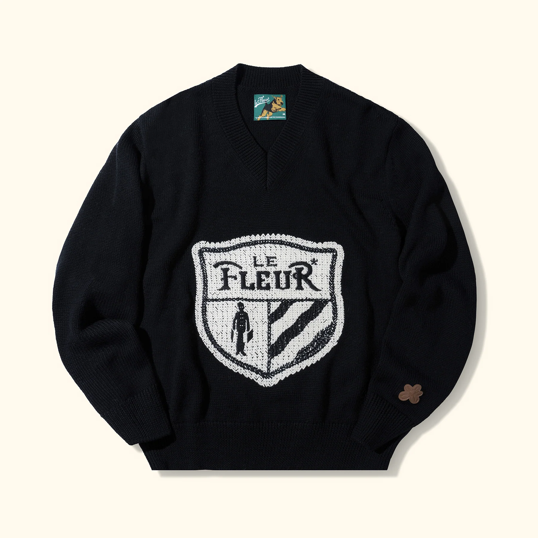 Le Fleur Crest Sweater - Front Le Fleur Crest Sweater - Black