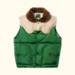 Le Fleur Leather Puffer Vest - Green