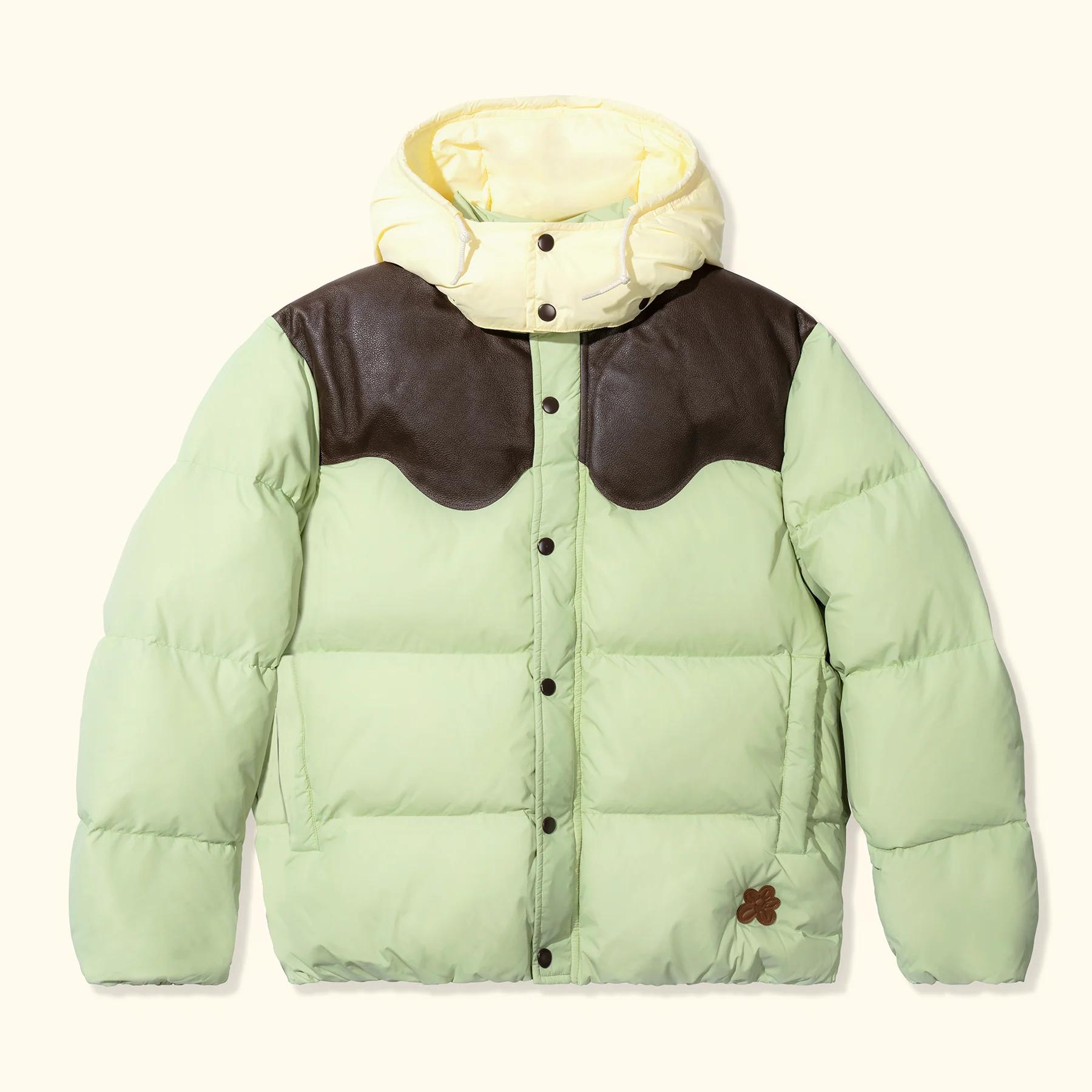 Leather Puffer Jacket 1 Le Fleur Leather Puffer Jacket - Mint